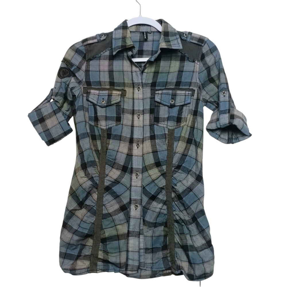 Affliction Womens Plaid Shirt Long Sleeve Button Down Size XS NEW NWT - Picture 2 of 12